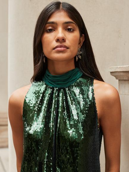 Ro&Zo Freya Crew Neck Sequined Mini Dress - view 2, Green