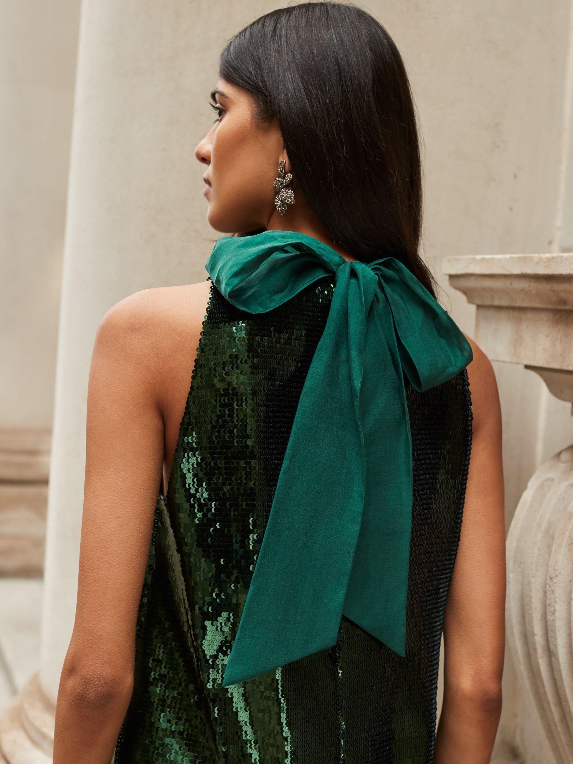 Product image 3 of 4, which shows Ro&Zo Freya Crew Neck Sequined Mini Dress, Green, 10