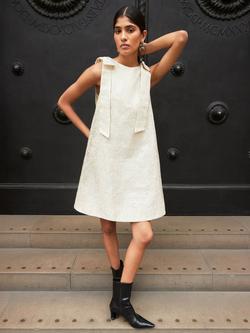 Ro&Zo Heidi Jacquard Bow Detail Mini Dress, Gold - view 2, Gold