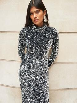 Ro&Zo Petite Astrid Velvet Sequin Dress, Silver - view 2, Silver