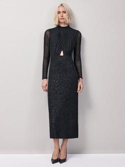 Ro&Zo Petite Cleo Flocked Cut Out Detail Dress, Black - view 2, Black