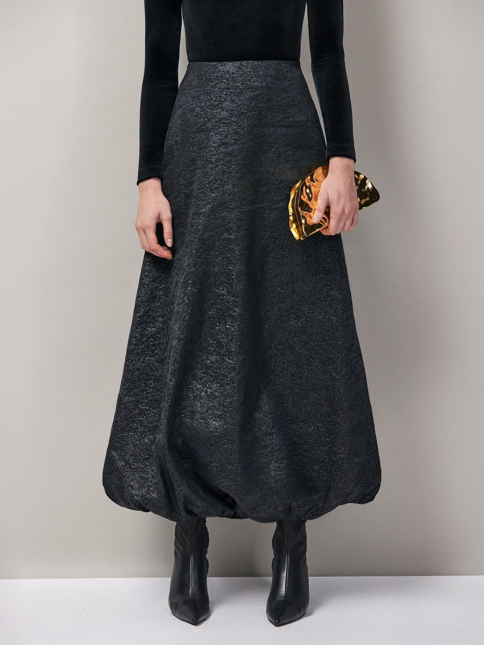 Product image 2 of 3, which shows Ro&Zo Jacquard Puffball Skirt, Black, 8