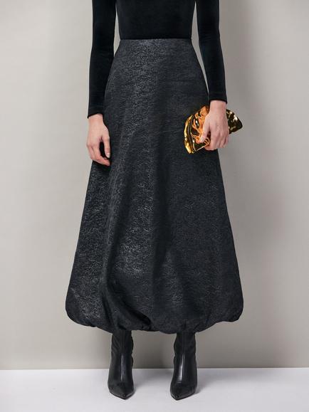 Ro&Zo Jacquard Puffball Skirt, Black - view 2, Black
