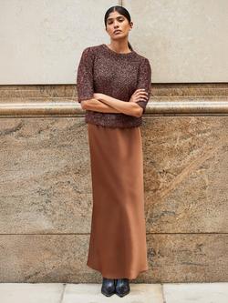 Ro&Zo Seam Detail Satin Skirt, Brown, Brown