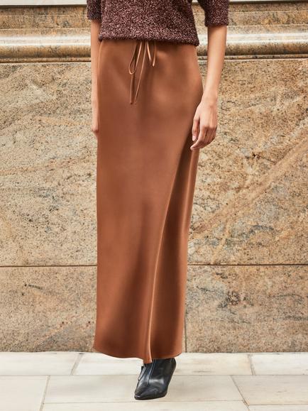 Ro&Zo Seam Detail Satin Skirt, Brown - view 2, Brown