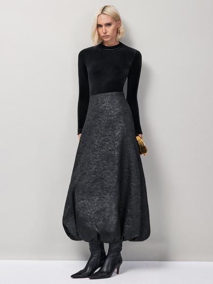 Ro&Zo Petite Jacquard Puffball Skirt, Black, Black