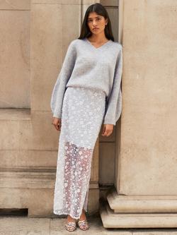 Ro&Zo Semi Sheer Beaded Skirt, Silver - view 2, Silver