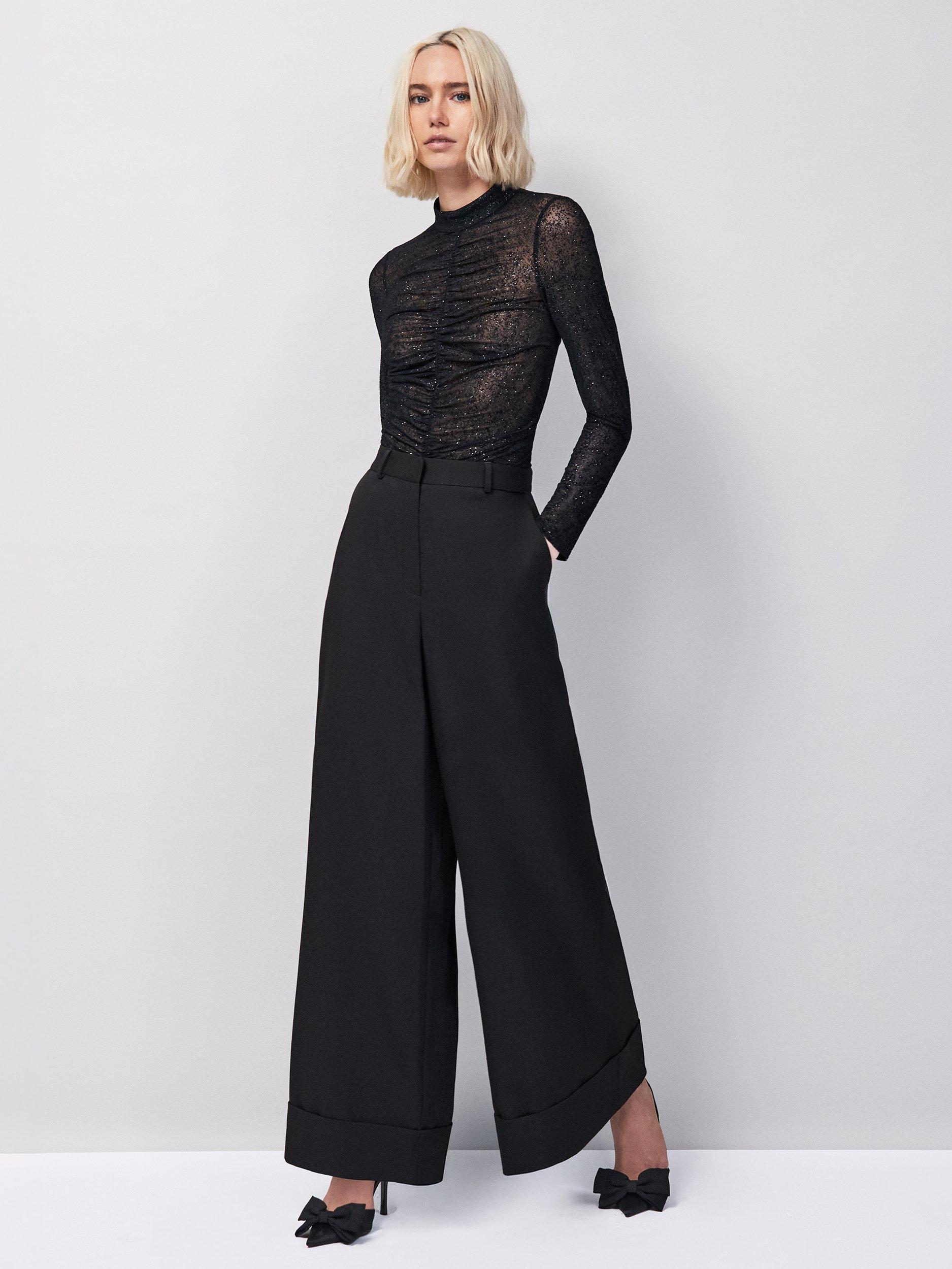 Product image 3 of 4, which shows Ro&Zo Flocked Sparkle Mock Neck Top, Black, 16