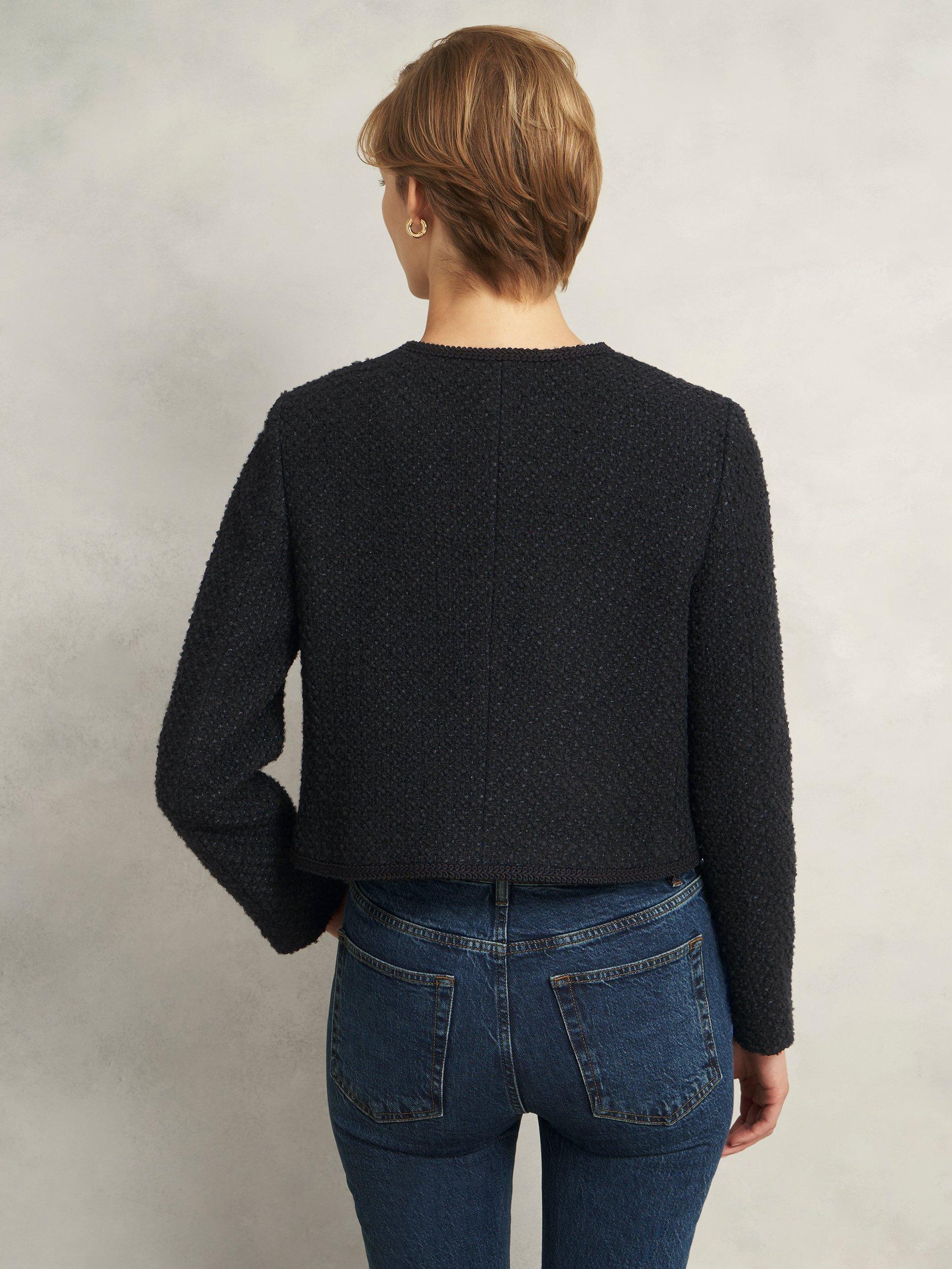 Product image 2 of 5, which shows Hobbs Seraphina Tweed Cropped Jacket, Black, 10