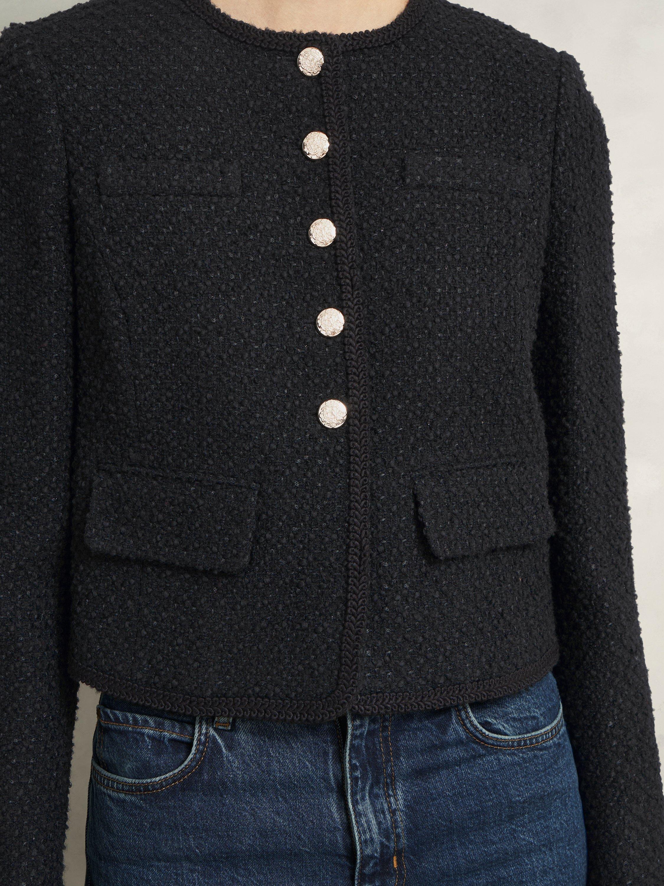 Product image 3 of 5, which shows Hobbs Seraphina Tweed Cropped Jacket, Black, 10