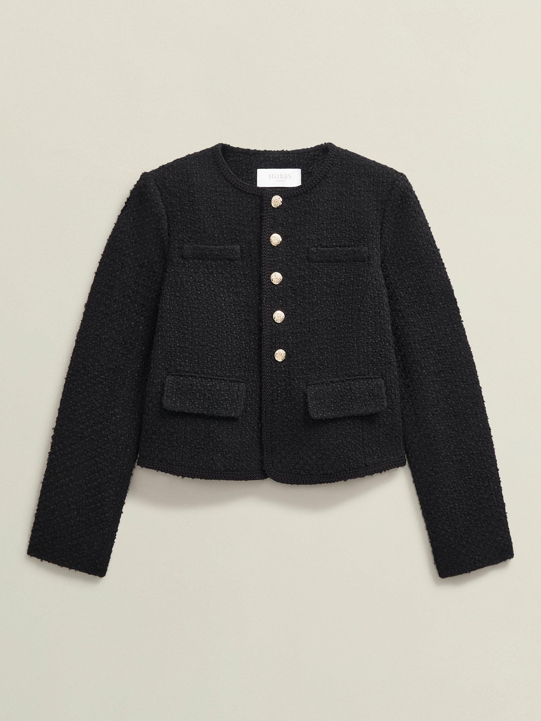 Product image 4 of 5, which shows Hobbs Seraphina Tweed Cropped Jacket, Black, 10