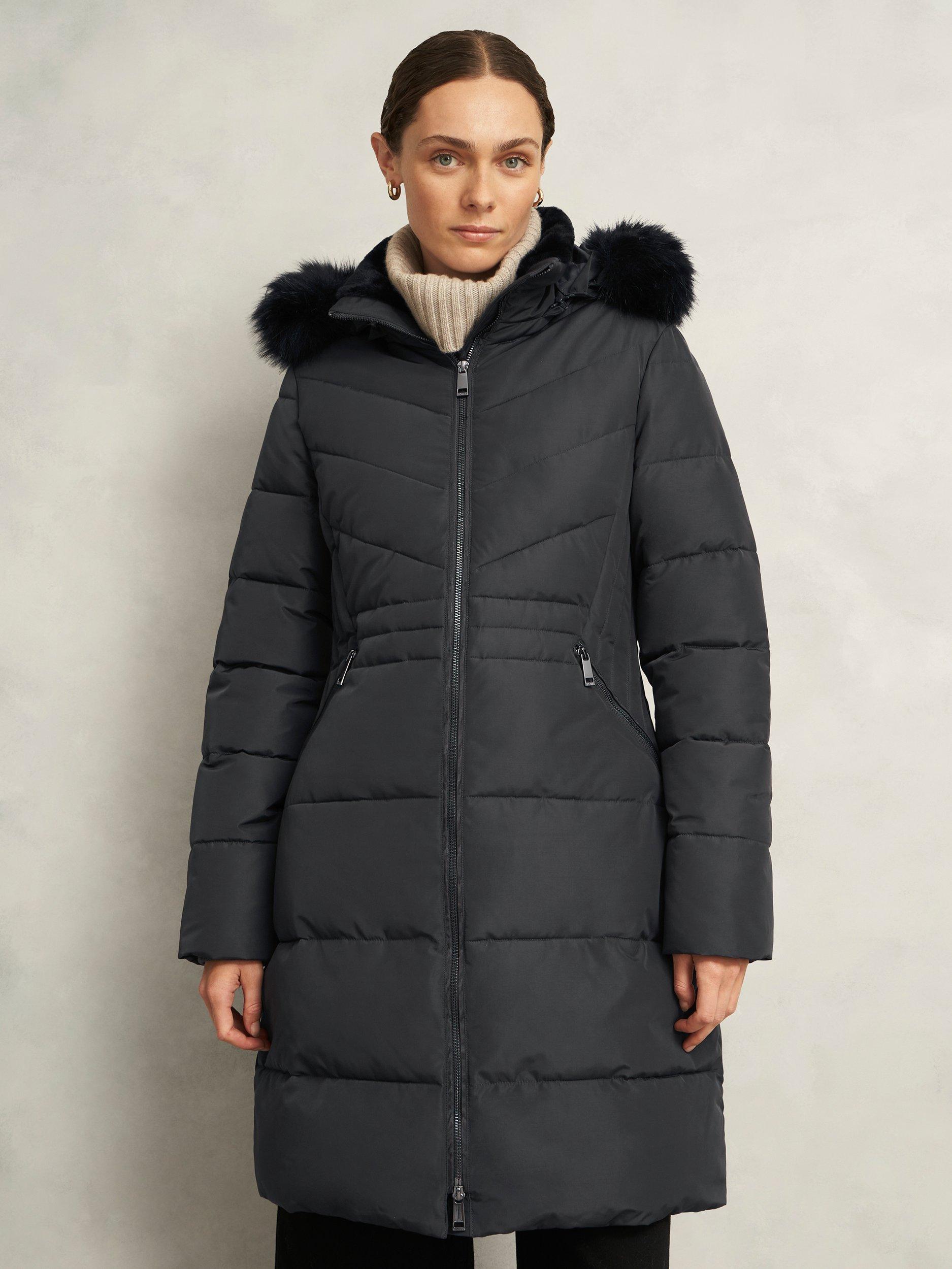 Product image 1 of 6, which shows Hobbs Kaia Padded Hooded Coat, Charcoal, 8