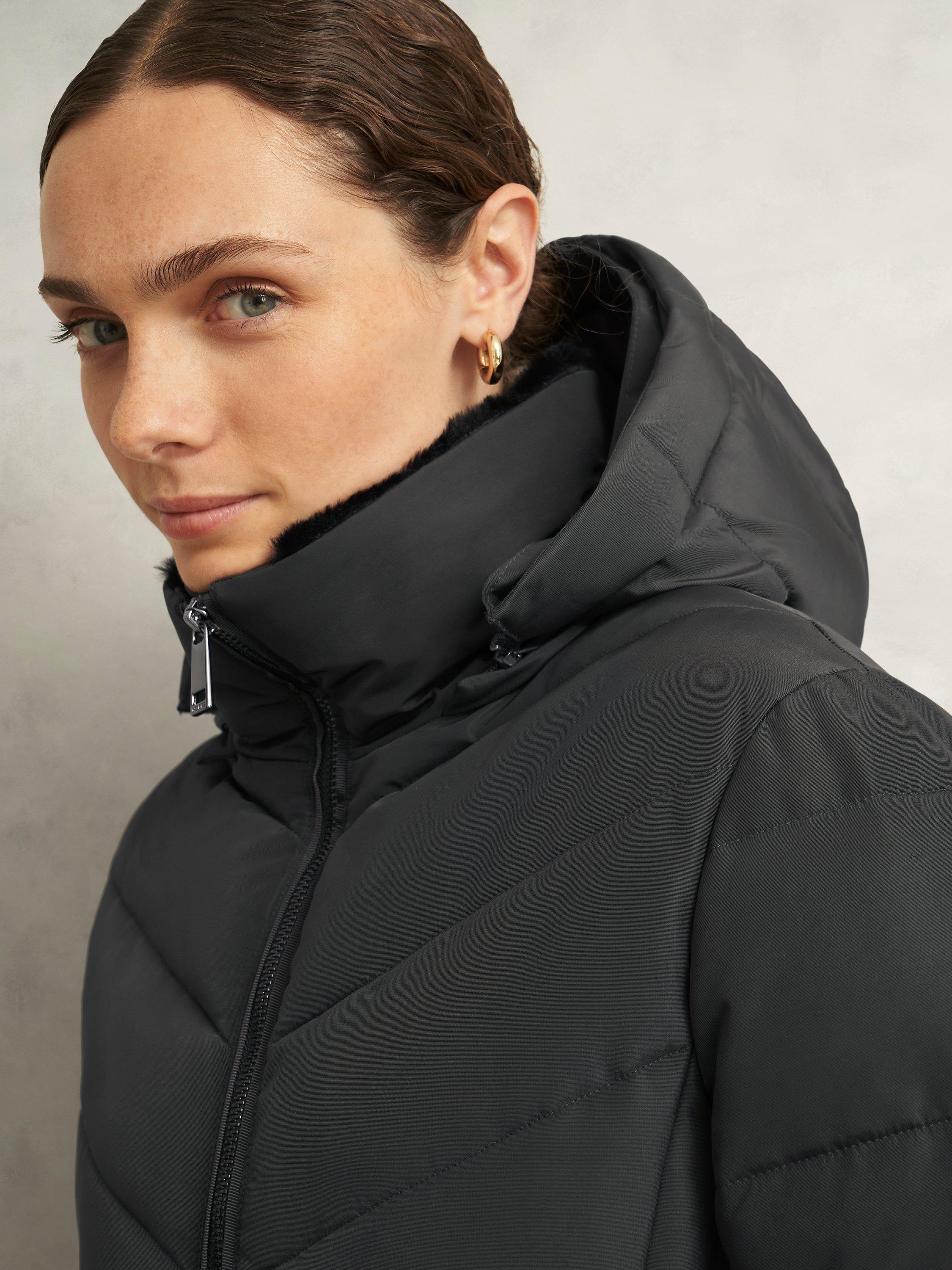 Product image 3 of 6, which shows Hobbs Kaia Padded Hooded Coat, Charcoal, 8