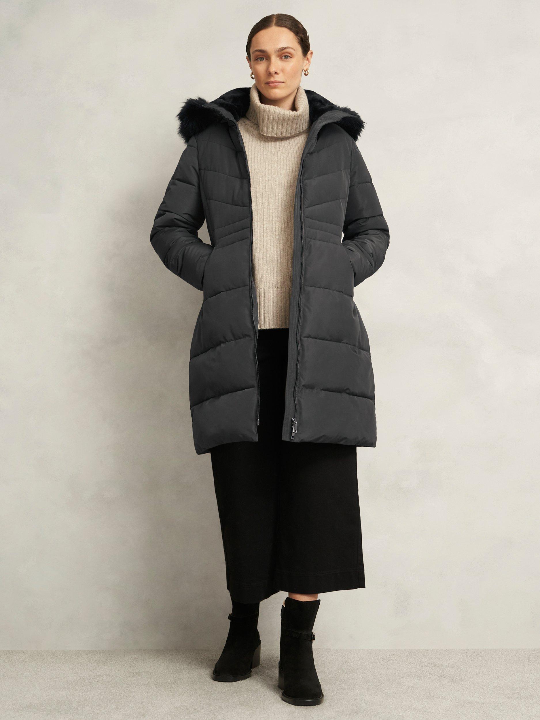 Product image 5 of 6, which shows Hobbs Kaia Padded Hooded Coat, Charcoal, 8