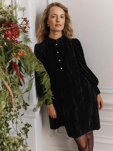 Hobbs Sienna Velvet Dress, Black, Black
