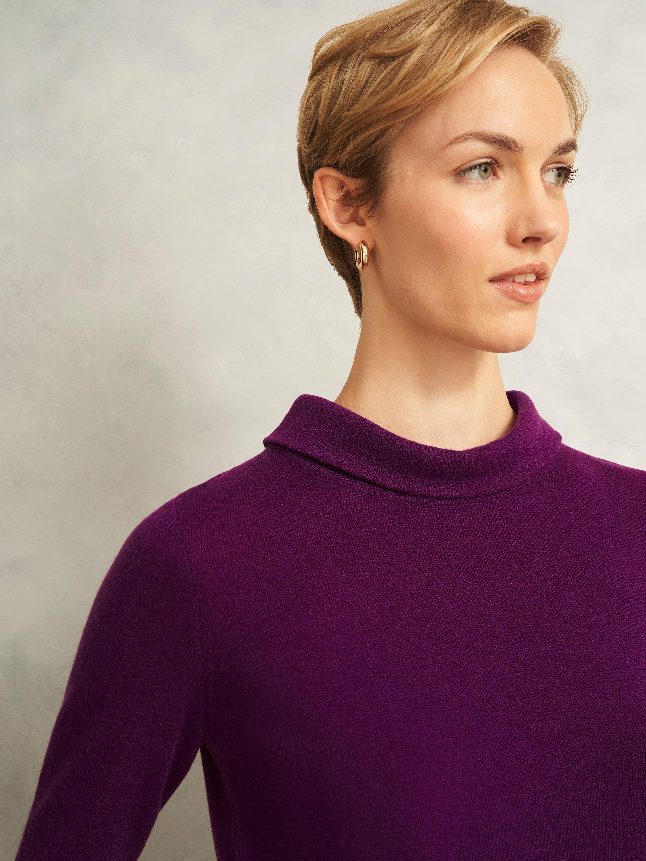Product image 3 of 6, which shows Hobbs Tali Roll Neck Jumper, Vibrant Purple, XS