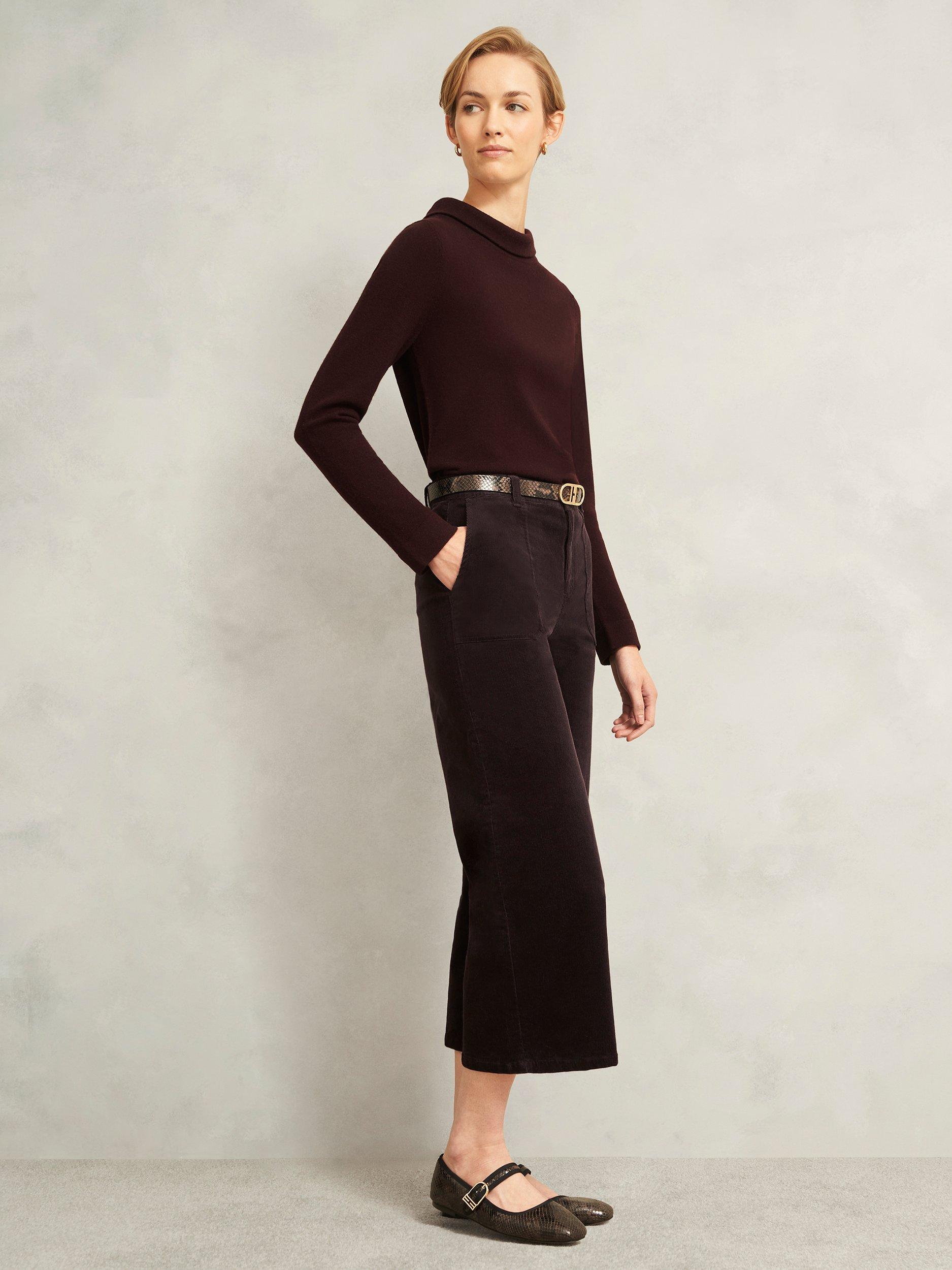 Product image 1 of 5, which shows Hobbs Kendall Cropped Corduroy Trousers, Deep Brown, 12