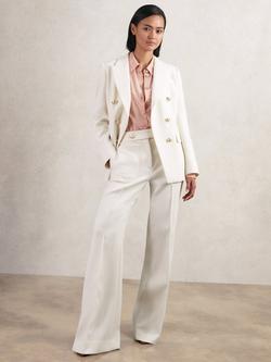 Reiss Lily Wool Blend Double-Breasted Twill Suit Blazer, White, White