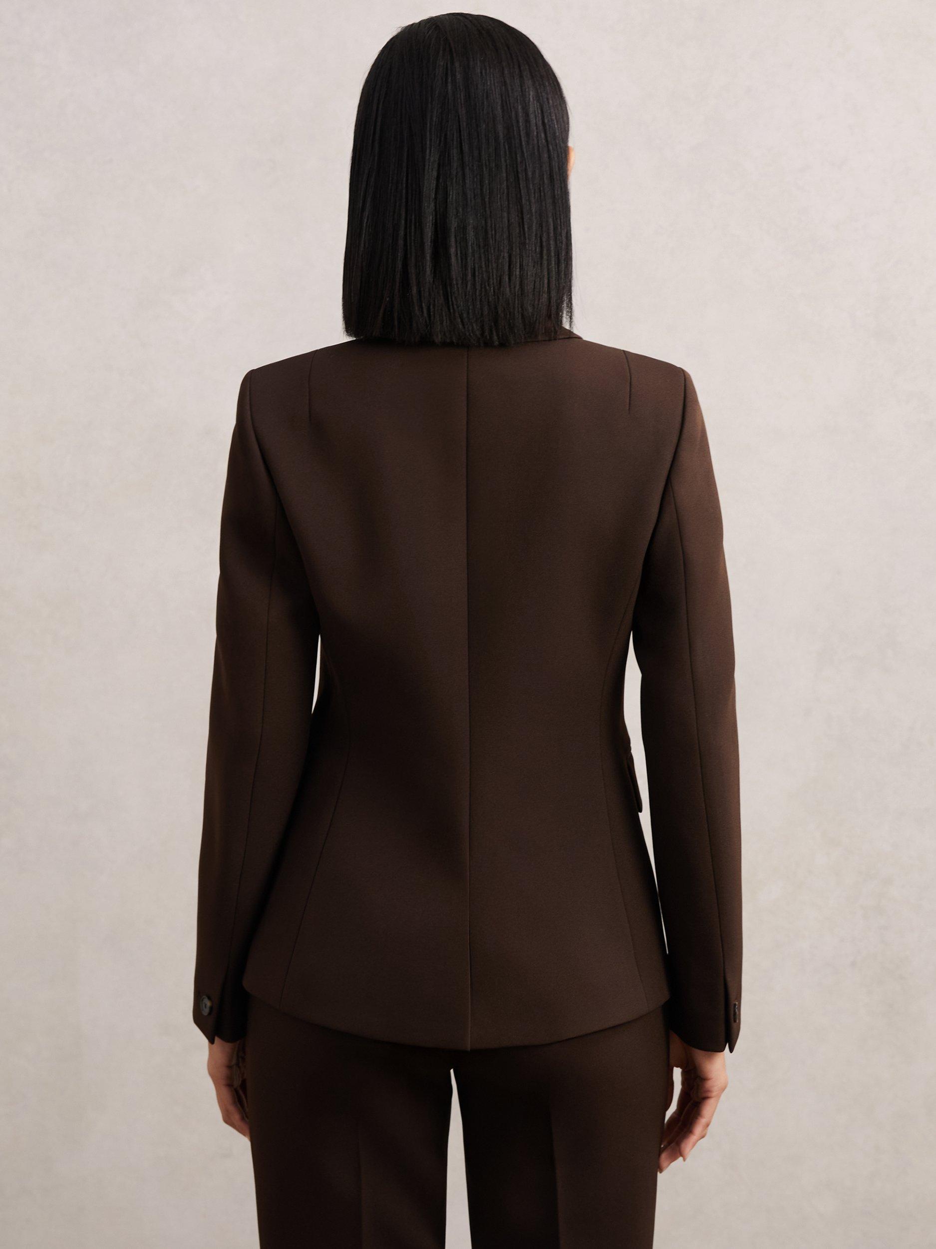 Product image 2 of 5, which shows Reiss Petite Priya Double Breasted Blazer, Chocolate Brown, 6Pt