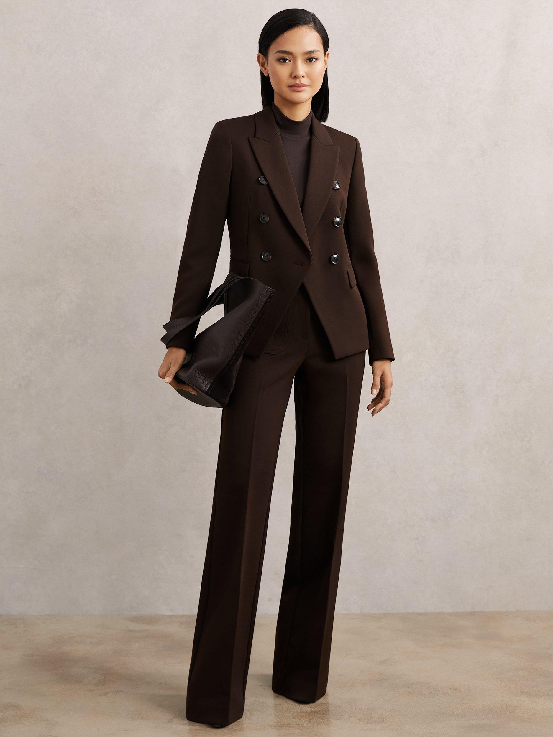 Product image 4 of 5, which shows Reiss Petite Priya Double Breasted Blazer, Chocolate Brown, 6Pt