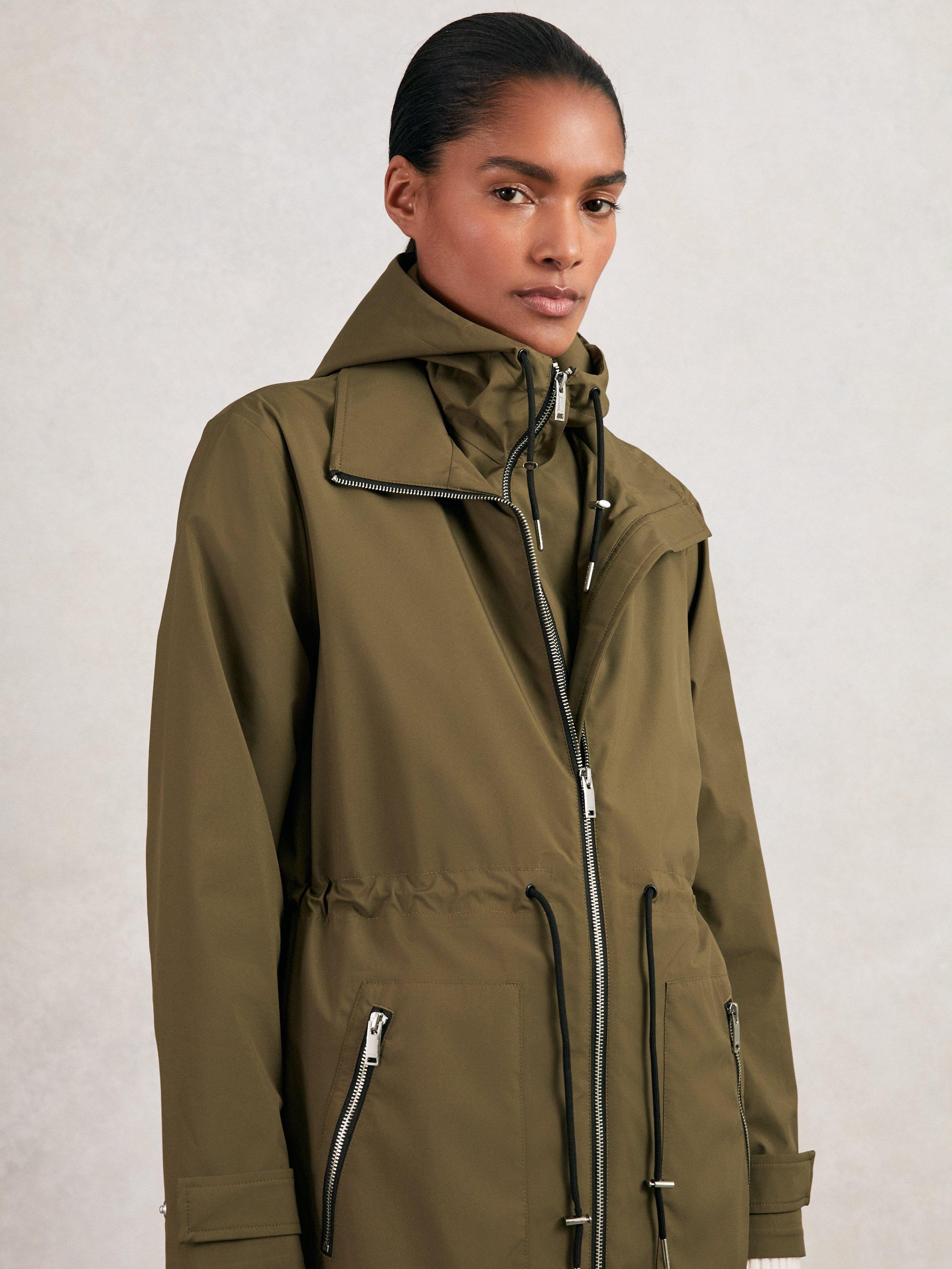 Product image 2 of 5, which shows Reiss Alizeh Longline Petite Hooded Jacket , Khaki, 8Pt
