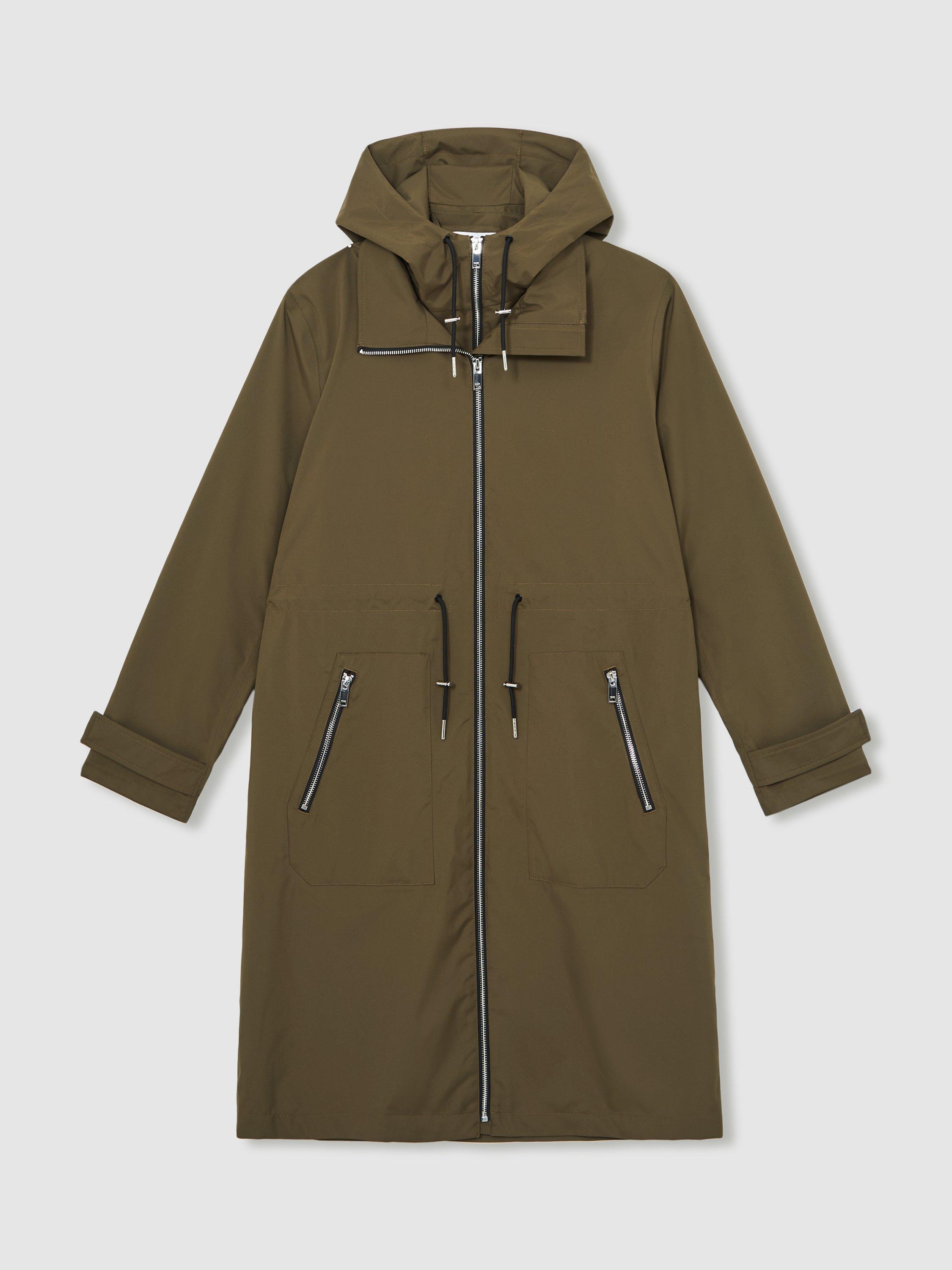 Product image 3 of 5, which shows Reiss Alizeh Longline Petite Hooded Jacket , Khaki, 8Pt