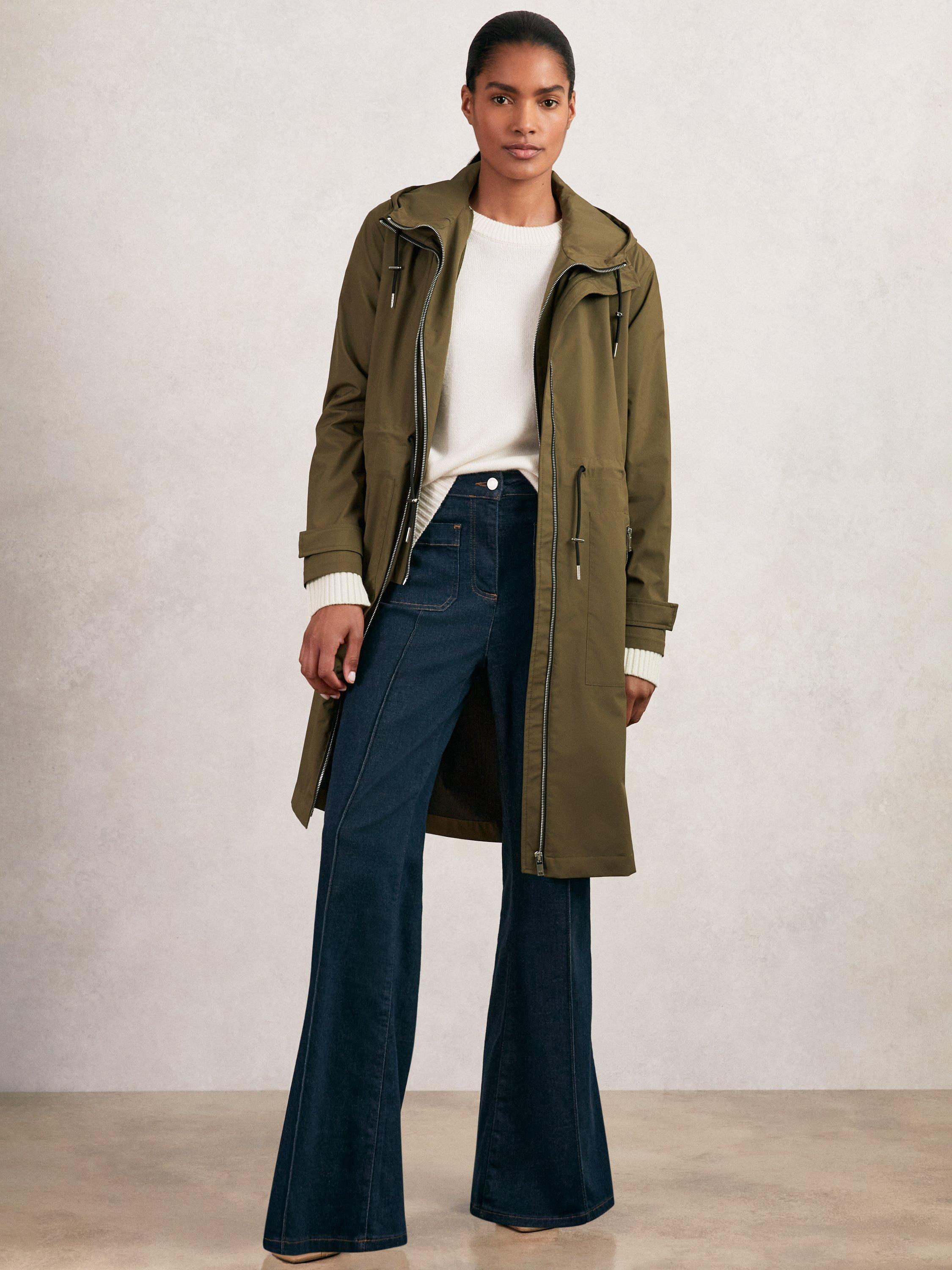 Product image 4 of 5, which shows Reiss Alizeh Longline Petite Hooded Jacket , Khaki, 8Pt