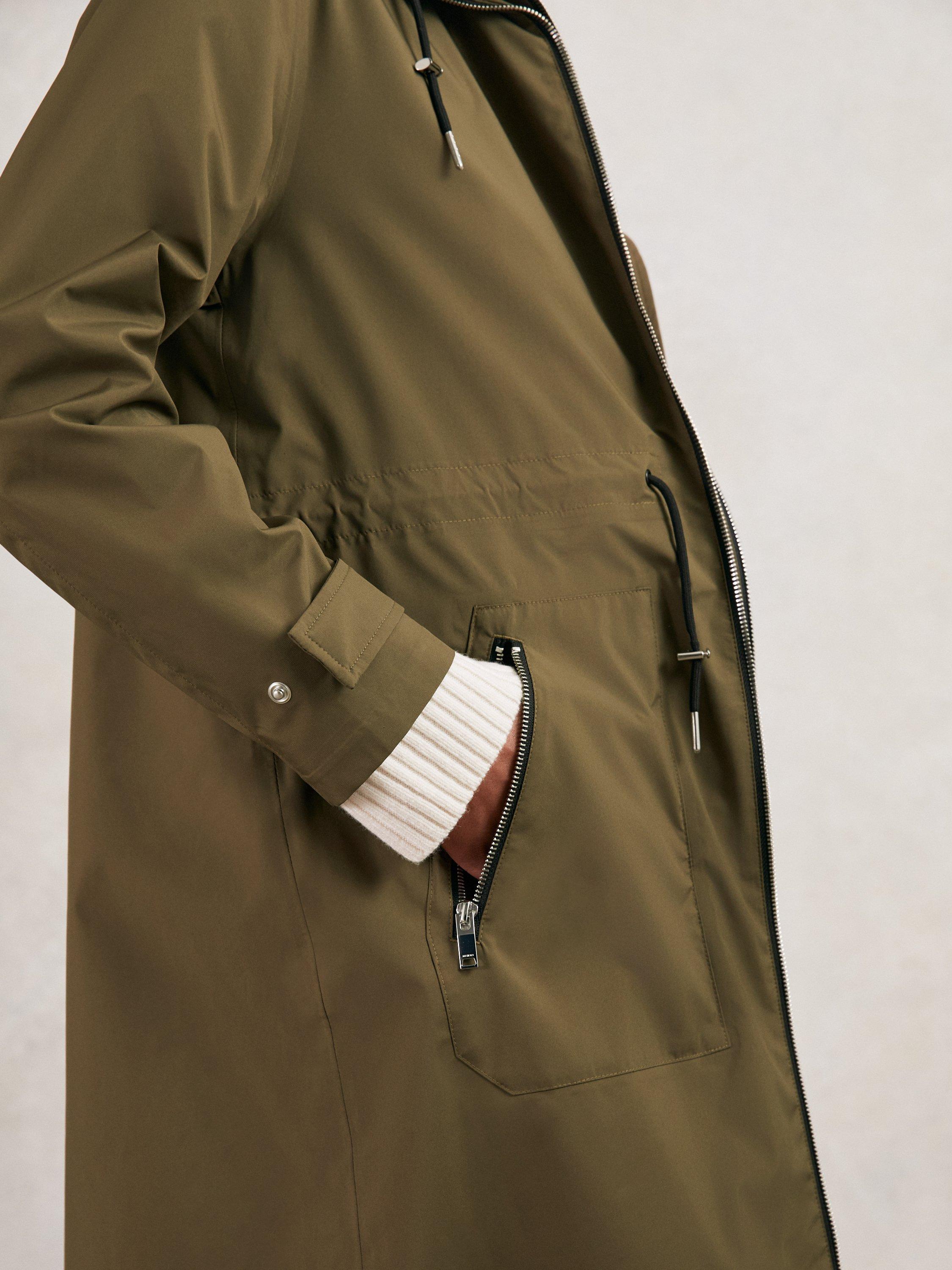 Product image 5 of 5, which shows Reiss Alizeh Longline Petite Hooded Jacket , Khaki, 8Pt
