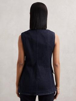 Reiss Athena Longline Denim Waistcoat, Dark Blue - view 2, Dark Blue