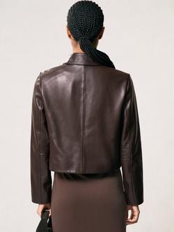 Reiss Drew Pure Leather Jacket, Chocolate Brown - view 2, Chocolate Brown