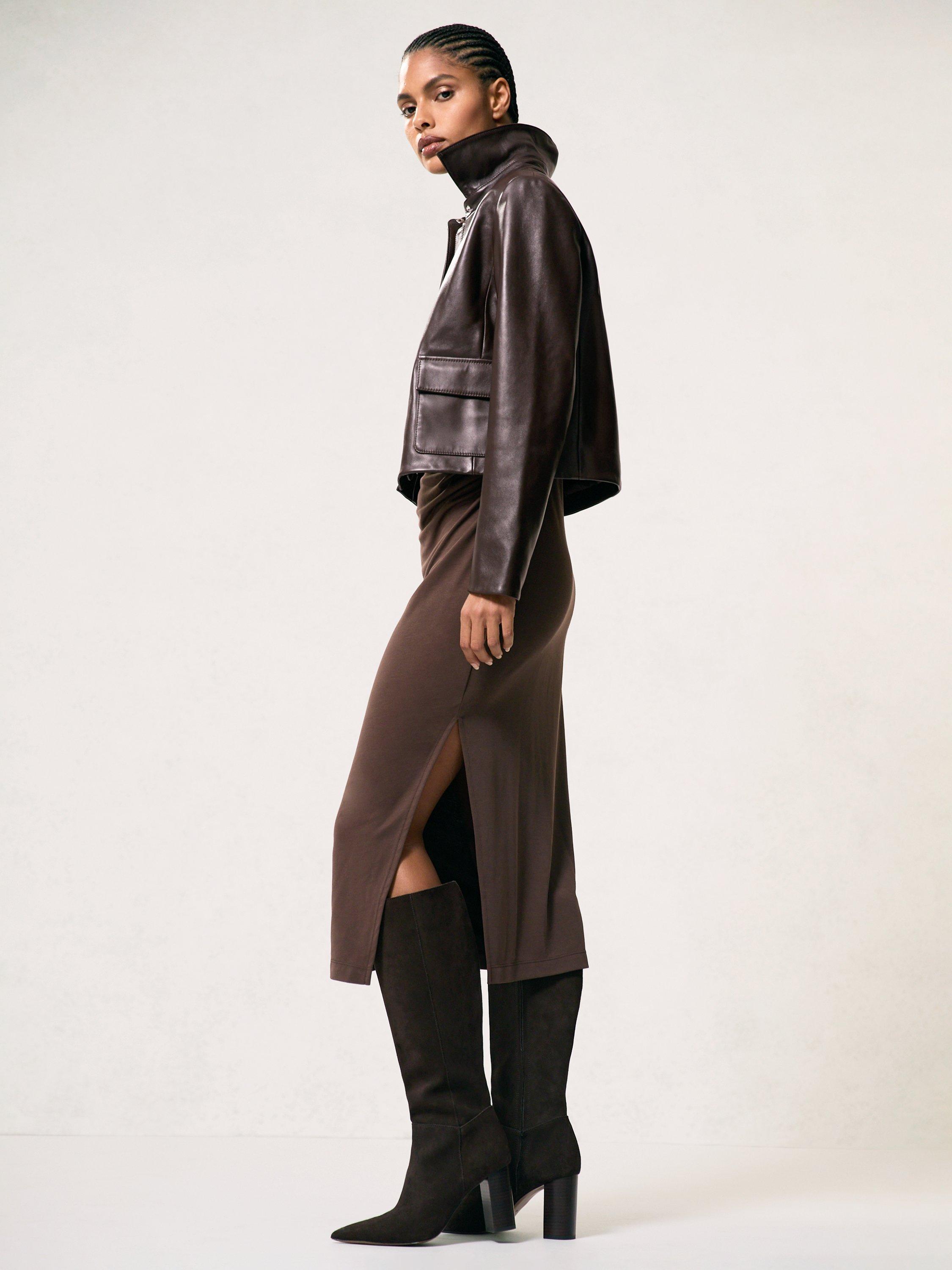 Product image 5 of 5, which shows Reiss Drew Pure Leather Jacket, Chocolate Brown, 16