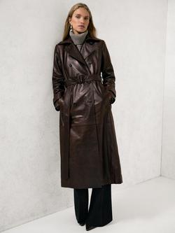 Reiss Hattie Pure Leather Trench Coat, Chocolate, Chocolate