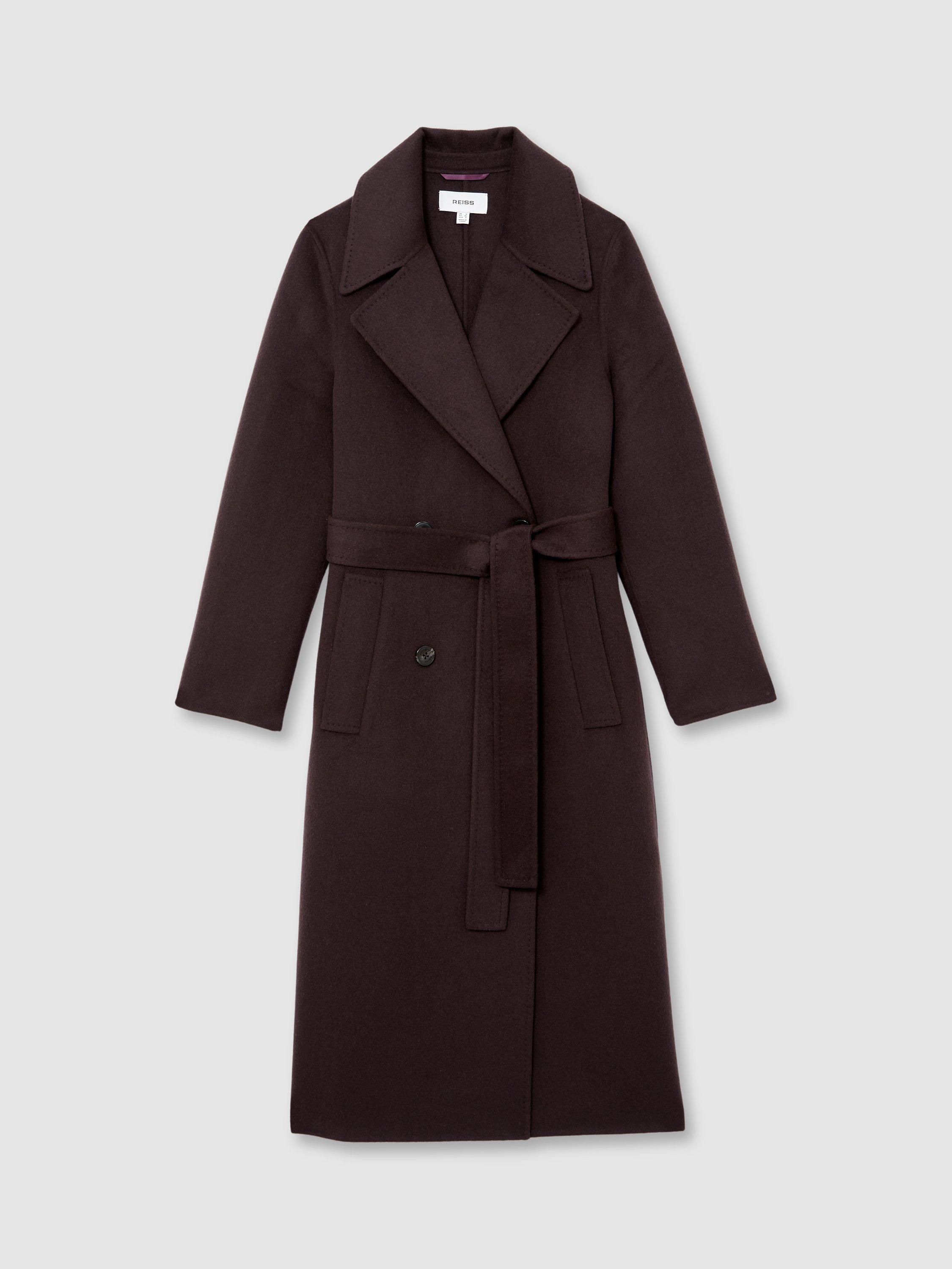 Product image 3 of 5, which shows Reiss Petite Rene Double-Breasted Wool-Blend Blindseam Coat, Aubergine, 6Pt