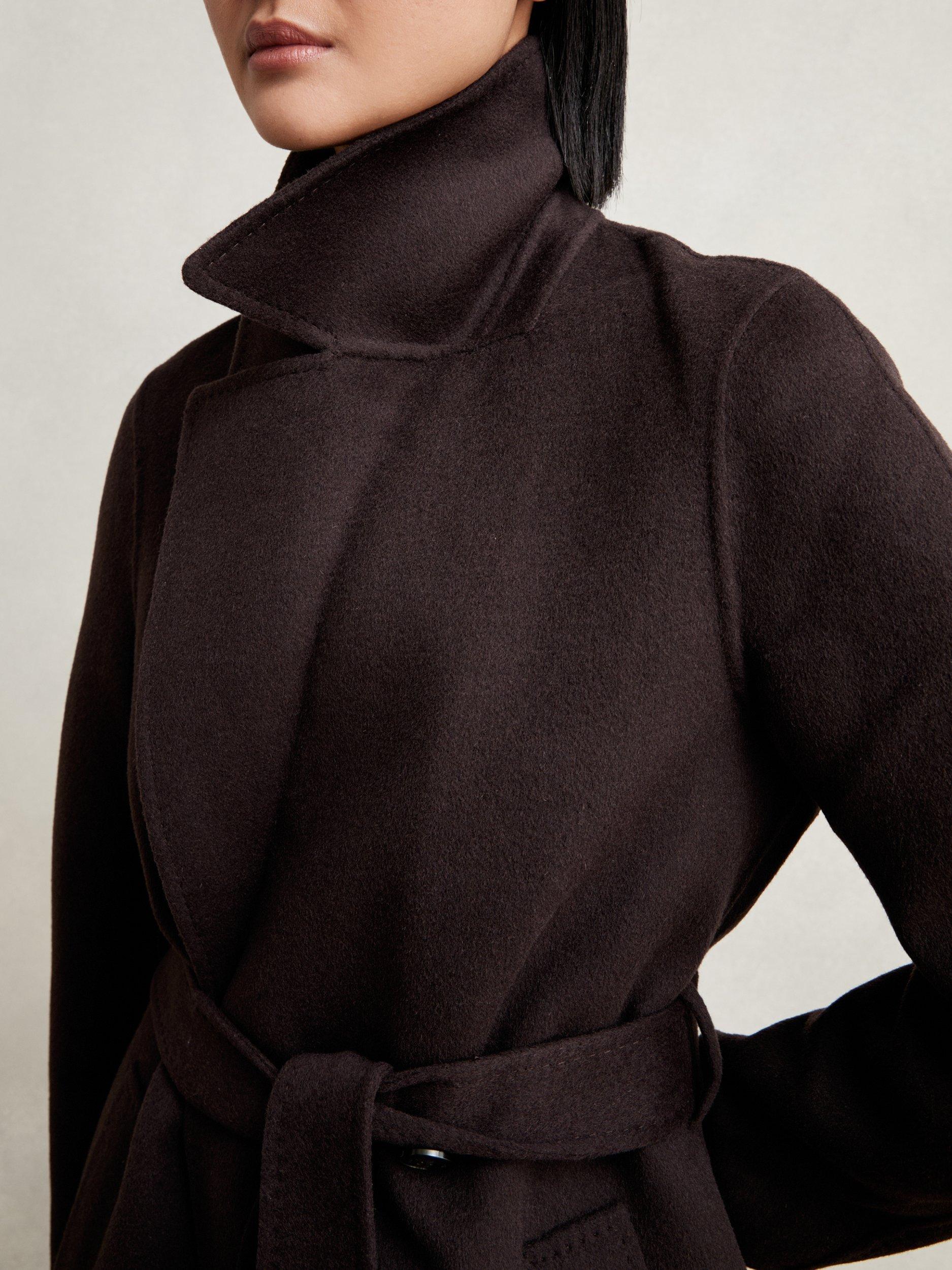 Product image 5 of 5, which shows Reiss Petite Rene Double-Breasted Wool-Blend Blindseam Coat, Aubergine, 6Pt