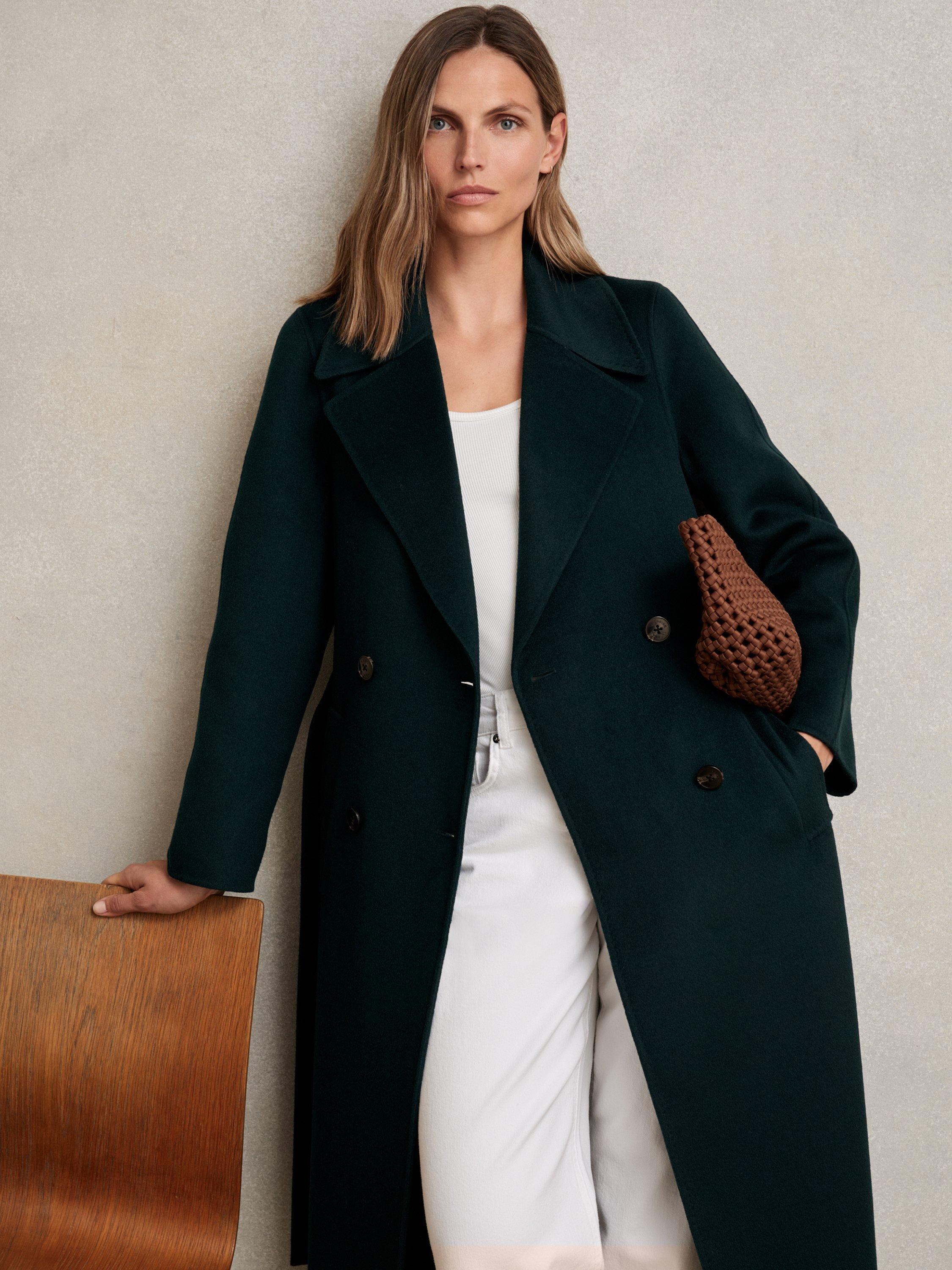 Product image 1 of 5, which shows Reiss Petite Rene Double-Breasted Wool-Blend Blindseam Coat, Green, 14Pt