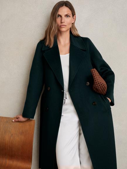 Reiss Petite Rene Double-Breasted Wool-Blend Blindseam Coat, Green