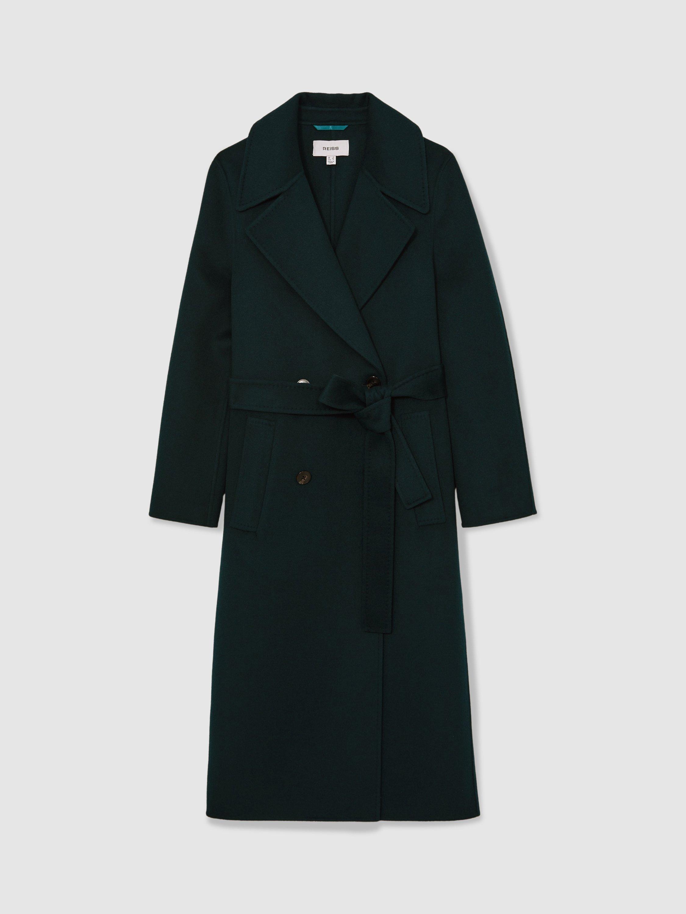 Product image 3 of 5, which shows Reiss Petite Rene Double-Breasted Wool-Blend Blindseam Coat, Green, 14Pt