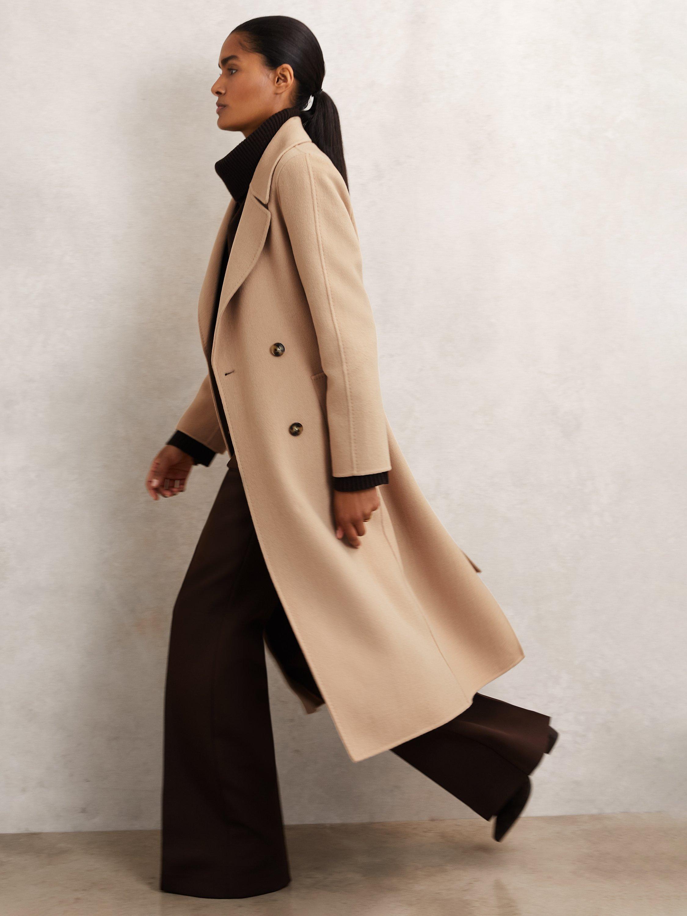 Product image 1 of 6, which shows Reiss Petite Rene Double-Breasted Wool-Blend Blindseam Coat, Neutral, 6Pt