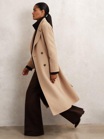 Reiss Petite Rene Double-Breasted Wool-Blend Blindseam Coat, Neutral