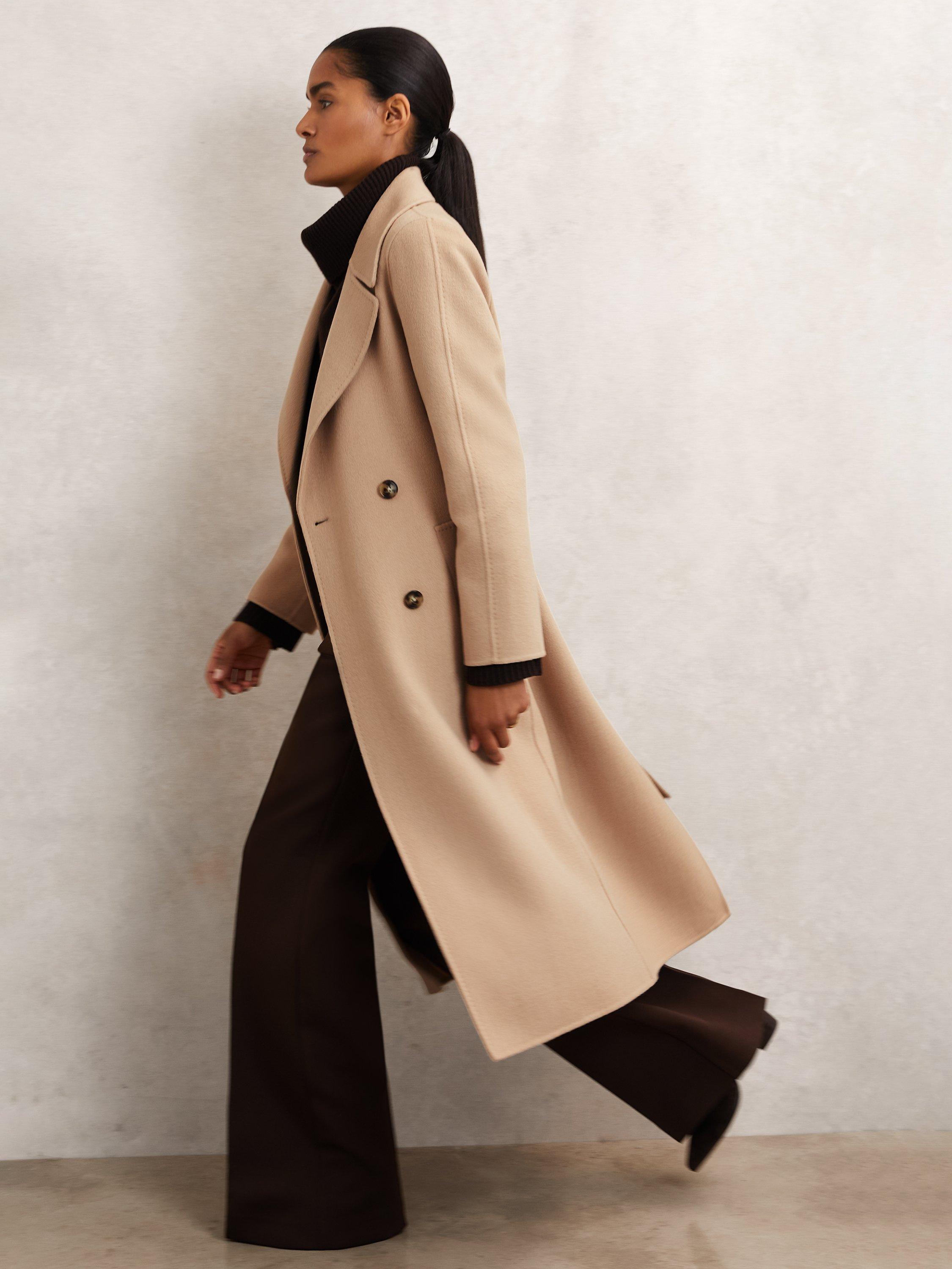 Product image 3 of 6, which shows Reiss Petite Rene Double-Breasted Wool-Blend Blindseam Coat, Neutral, 6Pt