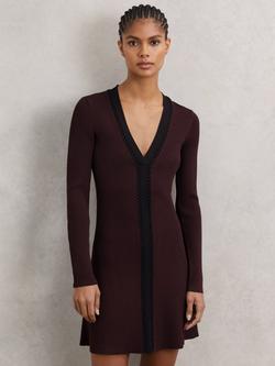 Reiss Alma Knit Bodycon Dress, Burgundy/Black, Burgundy/Black