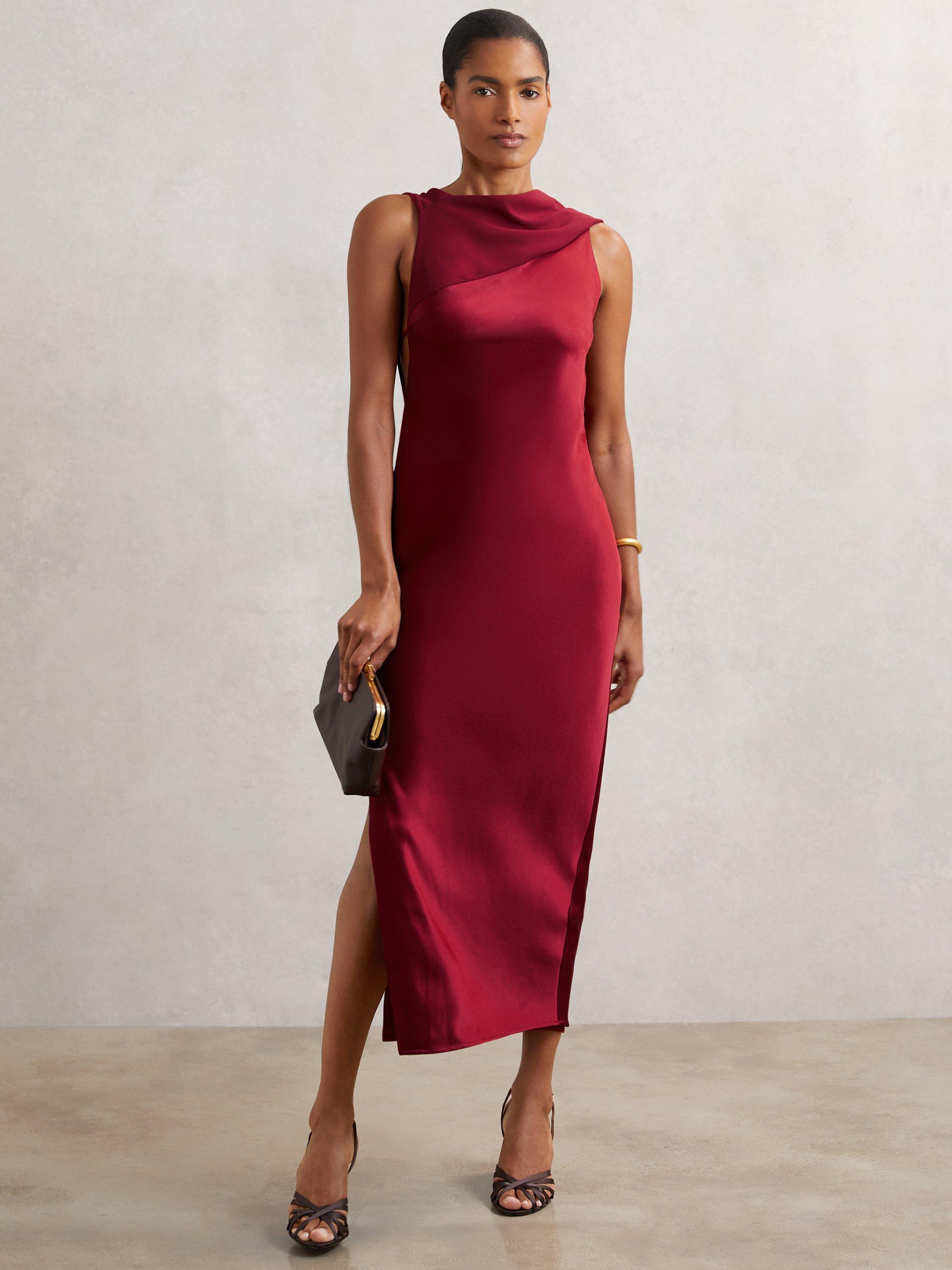 Product image 1 of 5, which shows Reiss Petite Alula Midi Dress, Red, 10Pt