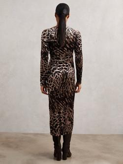 Reiss Briana Animal Print Asymmetric Neck Midi Sheath Dress - view 2, Black/Brown