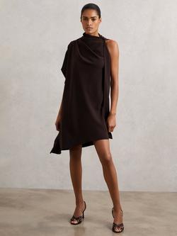 Reiss Ellery Sleeveless Cowl Neck Mini Dress, Chocolate Brown