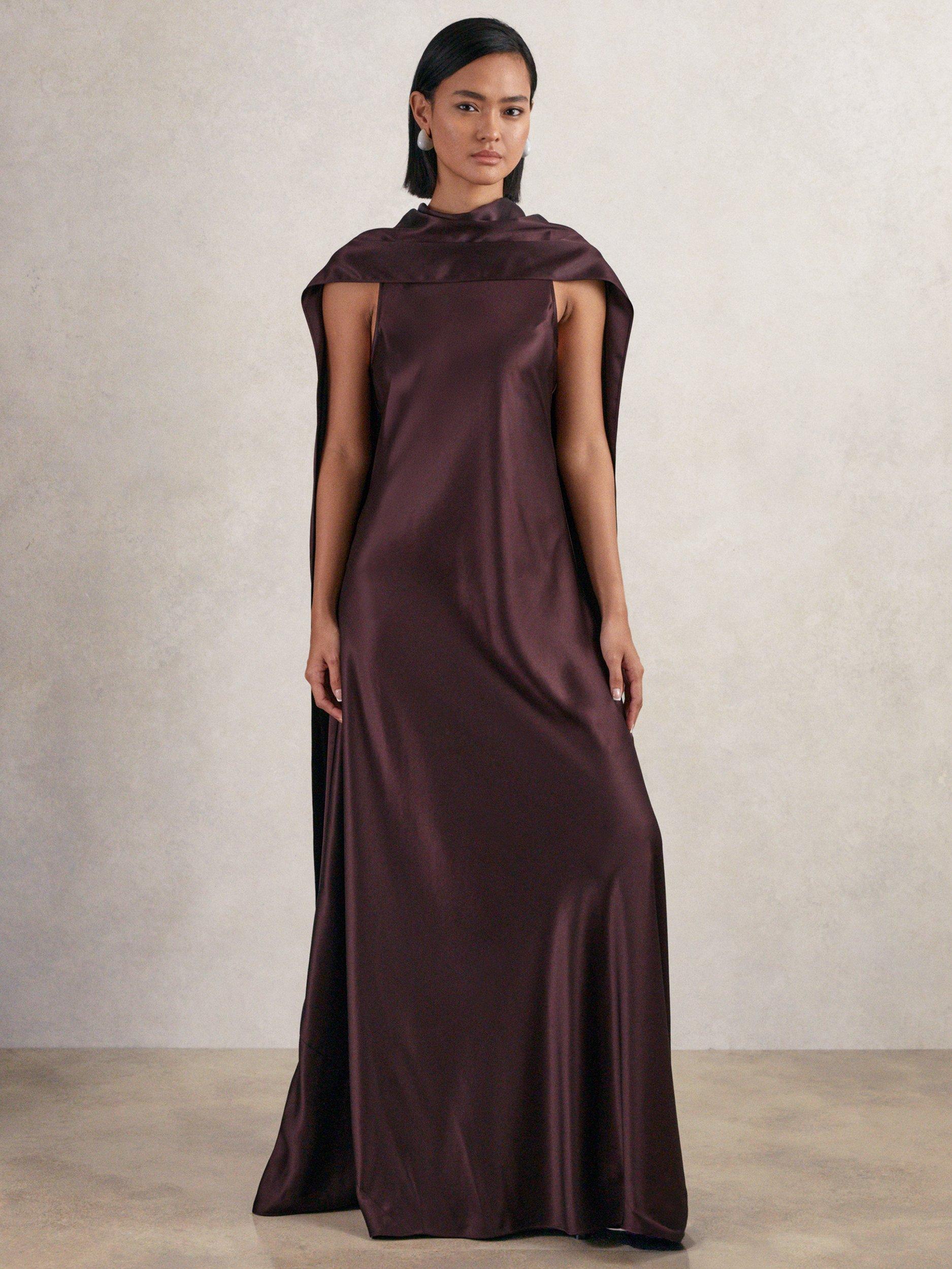 burgundy dress with silver heels Sparkling Jacquard Cowl Neck Long Dress  Shell Design Boutique