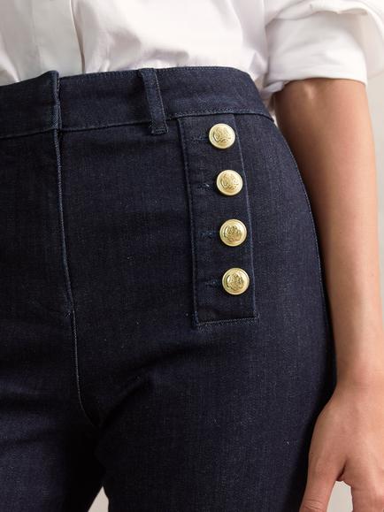 Reiss Petite Athena Button Detail Wide Leg Trousers - view 2, Dark Blue