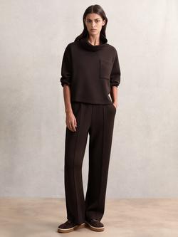 Reiss Jemma Drawstring Wide Leg Joggers, Dark Chocolate Brown