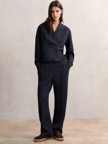 Reiss Jemma Drawstring Wide Leg Joggers, Navy