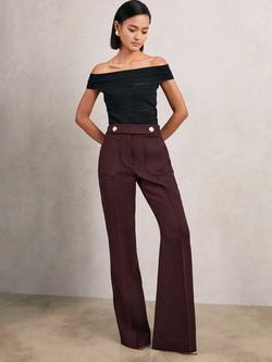 Reiss Petite Lily Flared Wool Blend Trousers, Burgundy