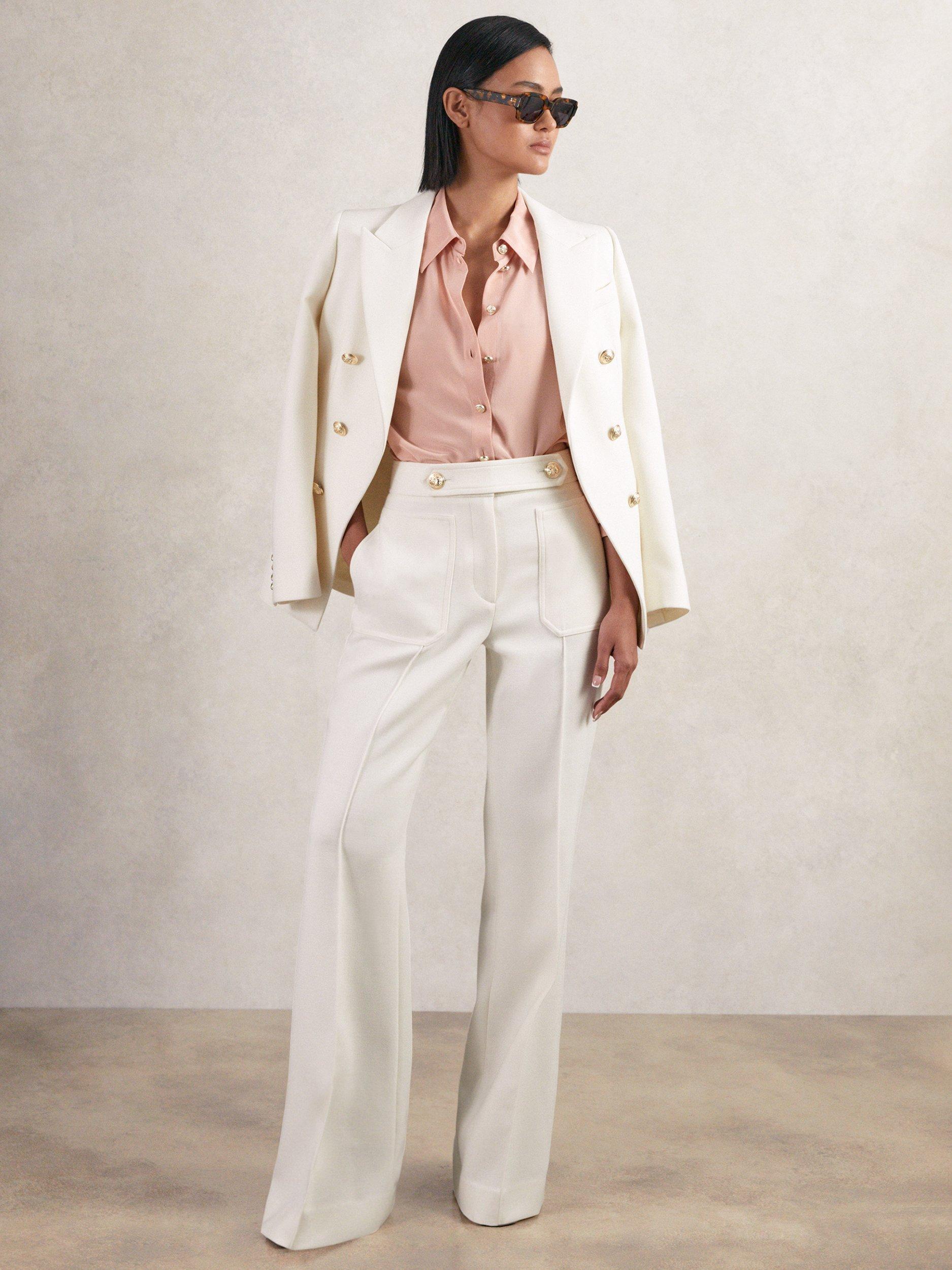 Product image 4 of 5, which shows Reiss Petite Lily Flared Wool Blend Trousers, White, 10Pt